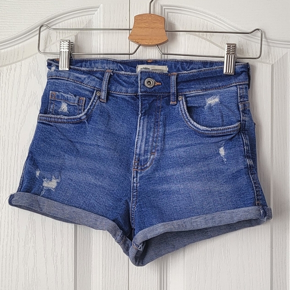 Zara Blue high-waisted Jean shorts - Picture 1 of 5